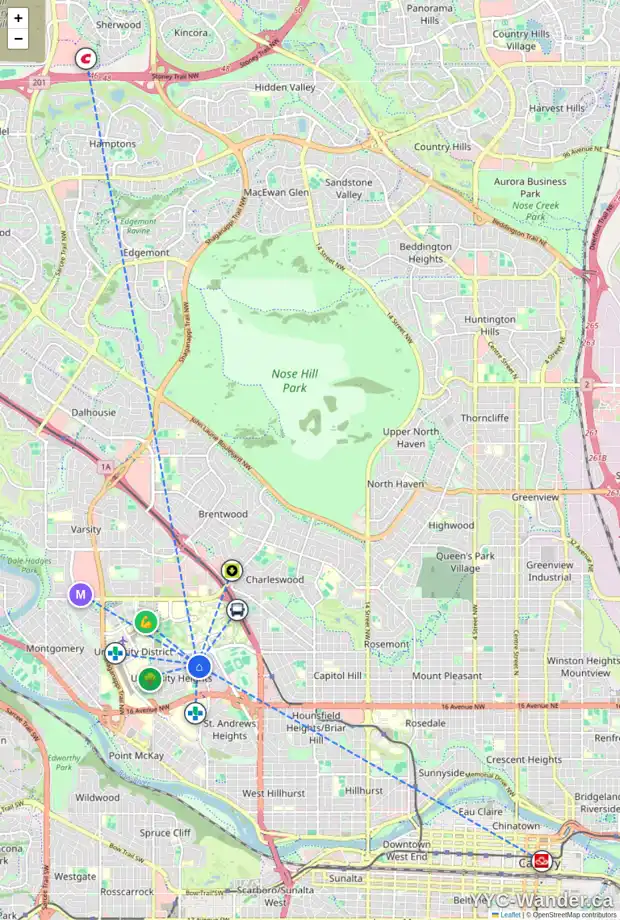 Daily accessibility map for 3108 UNDERHILL DR NW, Calgary showing nearby schools, grocery stores, parks, LRT stations and nearby amenities