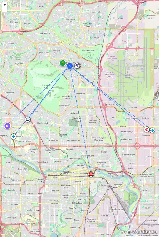 Daily accessibility map for 140 BERKLEY WY NW, Calgary showing nearby schools, grocery stores, parks, LRT stations and nearby amenities