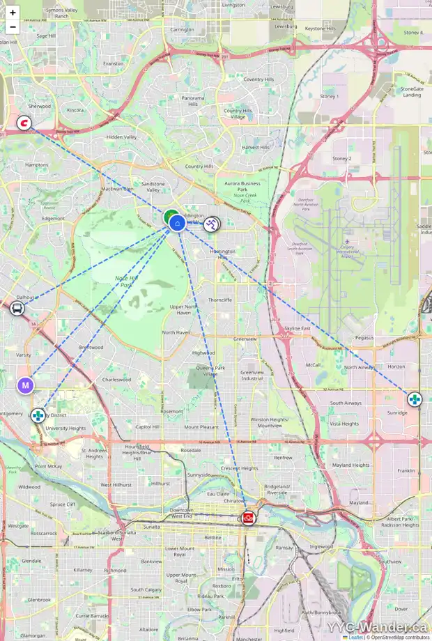 Daily accessibility map for 1129 BERKLEY DR NW, Calgary showing nearby schools, grocery stores, parks, LRT stations and nearby amenities