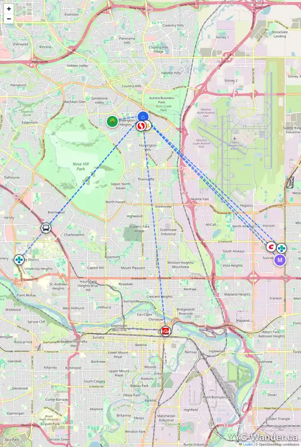 Daily accessibility map for 8415 CENTRE ST NW, Calgary showing nearby schools, grocery stores, parks, LRT stations and nearby amenities