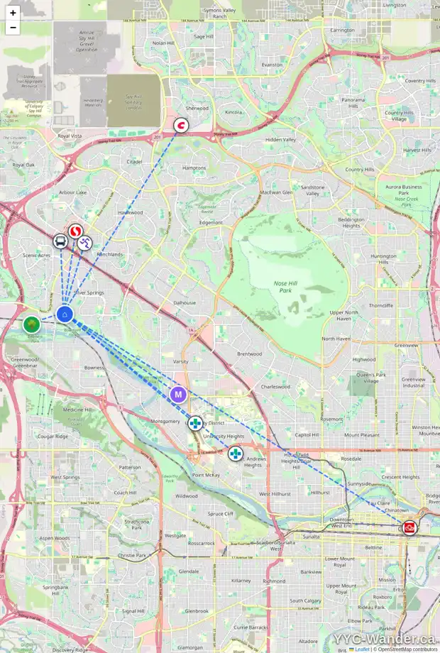 Daily accessibility map for 408 SILVER VALLEY RD NW, Calgary showing nearby schools, grocery stores, parks, LRT stations and nearby amenities