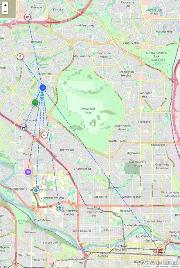 Daily accessibility map for 7 EDENSTONE WY NW, Calgary showing nearby schools, grocery stores, parks, LRT stations and nearby amenities