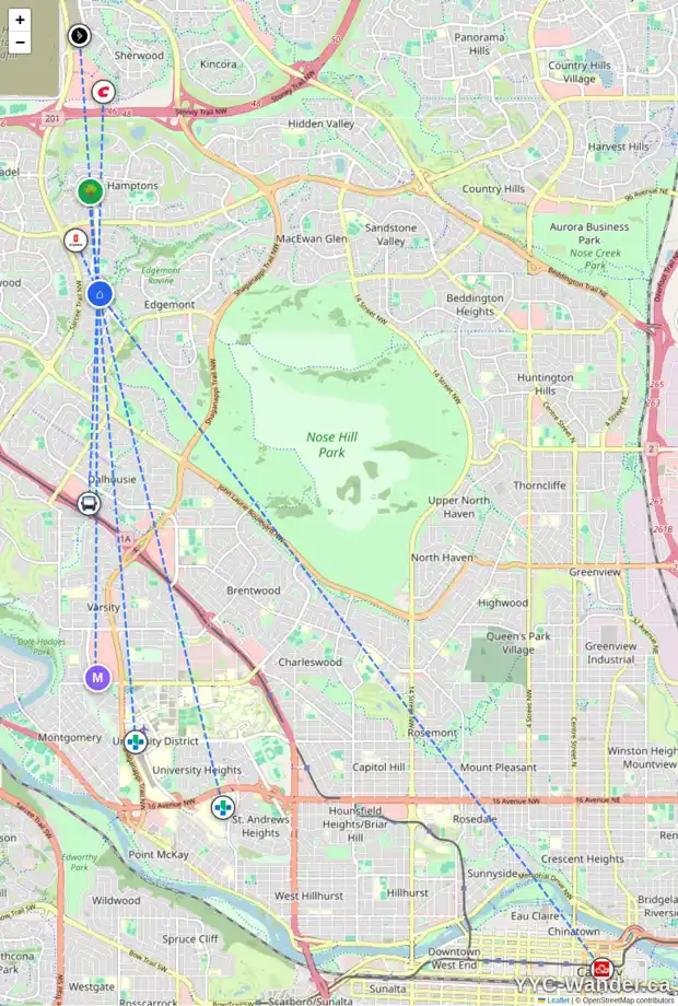 Daily accessibility map for 188 EDGEPARK BV NW, Calgary showing nearby schools, grocery stores, parks, LRT stations and nearby amenities