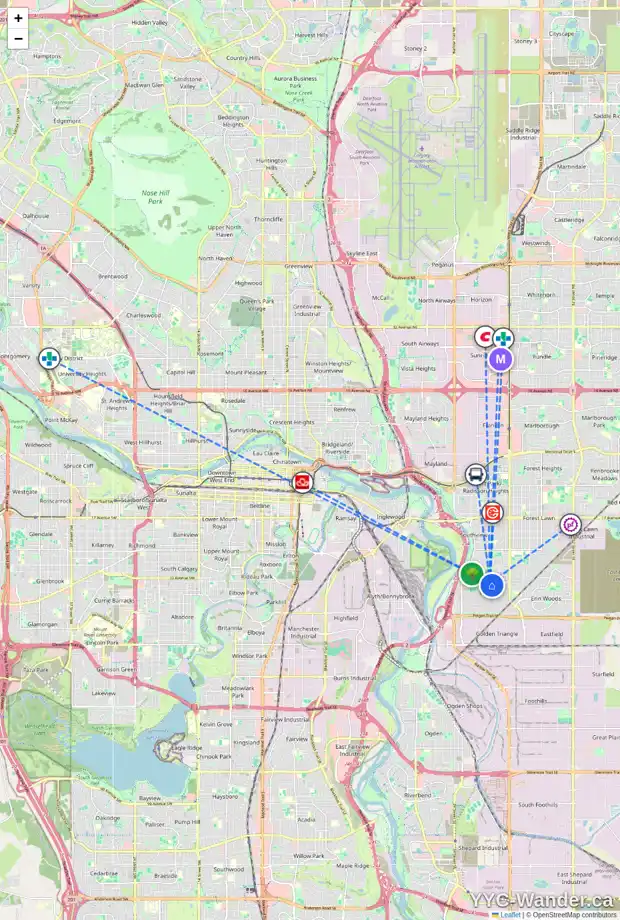 Daily accessibility map for 3403 DOVERTHORN RD SE, Calgary showing nearby schools, grocery stores, parks, LRT stations and nearby amenities
