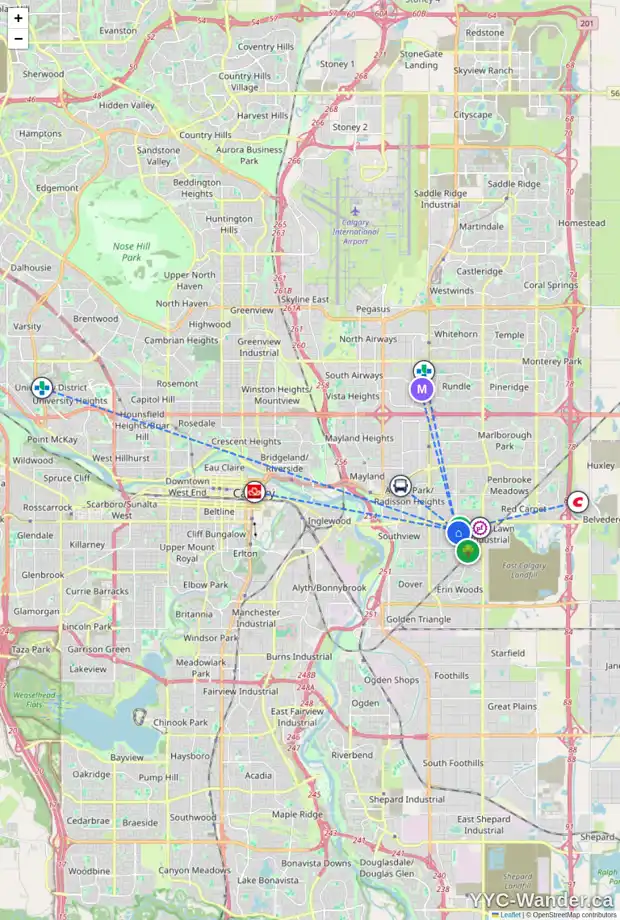 Daily accessibility map for 2024 44 ST SE, Calgary showing nearby schools, grocery stores, parks, LRT stations and nearby amenities