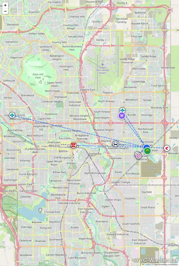Daily accessibility map for 1023 PENRITH CR SE, Calgary showing nearby schools, grocery stores, parks, LRT stations and nearby amenities