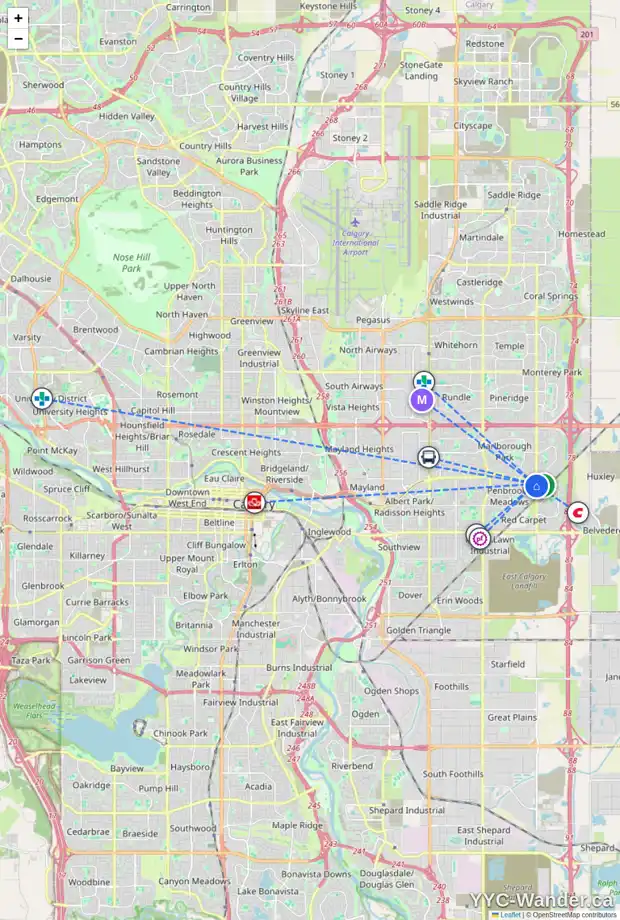 Daily accessibility map for 528 PENSWOOD RD SE, Calgary showing nearby schools, grocery stores, parks, LRT stations and nearby amenities