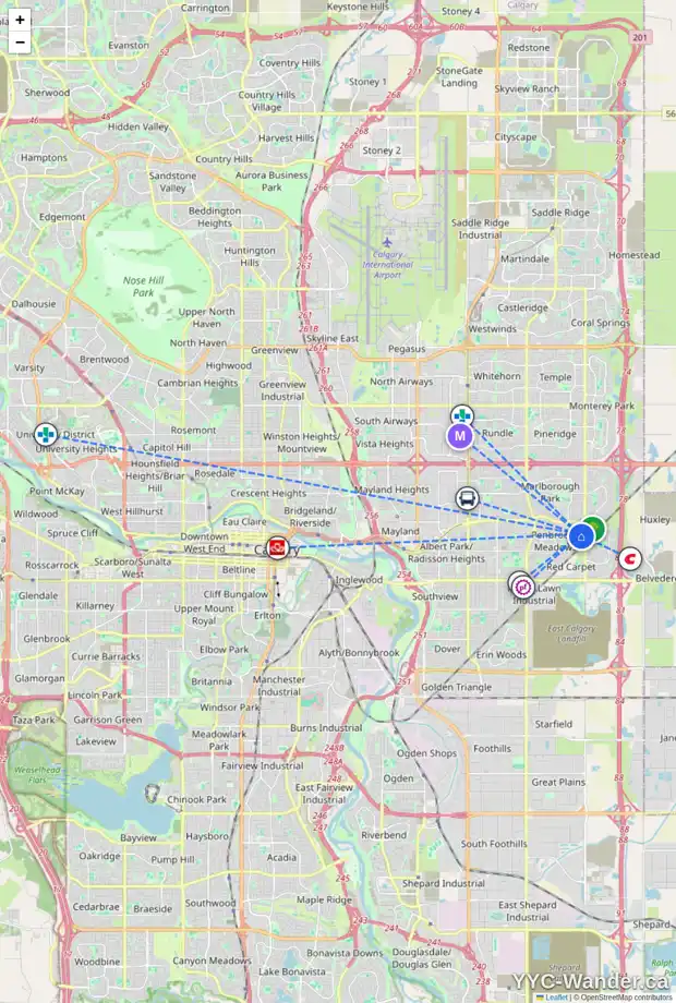 Daily accessibility map for 6816 4 AV SE, Calgary showing nearby schools, grocery stores, parks, LRT stations and nearby amenities