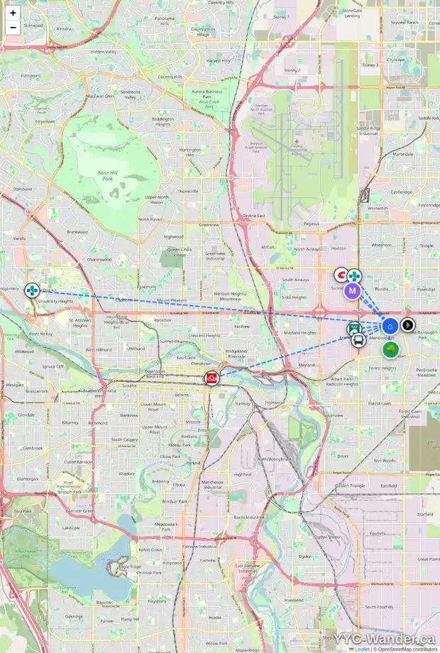 Daily accessibility map for 4639 MARBANK DR NE, Calgary showing nearby schools, grocery stores, parks, LRT stations and nearby amenities