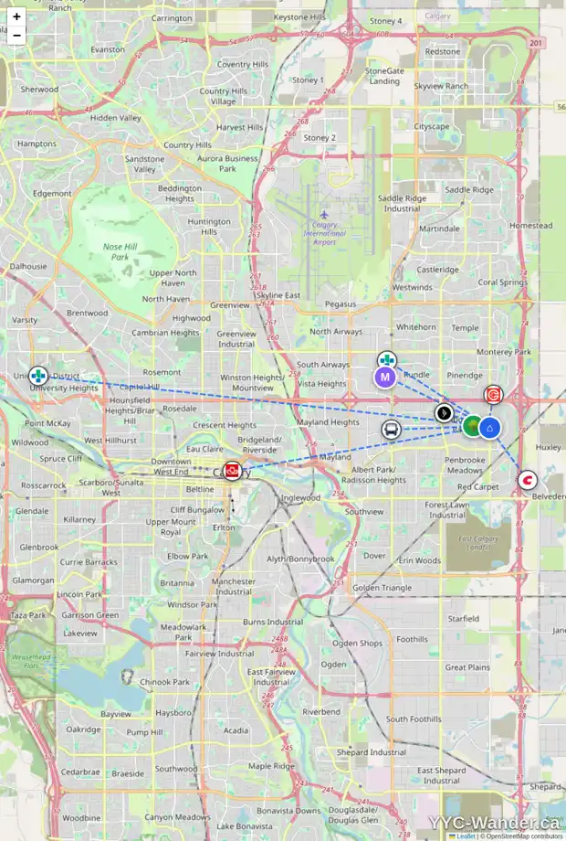 Daily accessibility map for 6847 8 AV NE, Calgary showing nearby schools, grocery stores, parks, LRT stations and nearby amenities