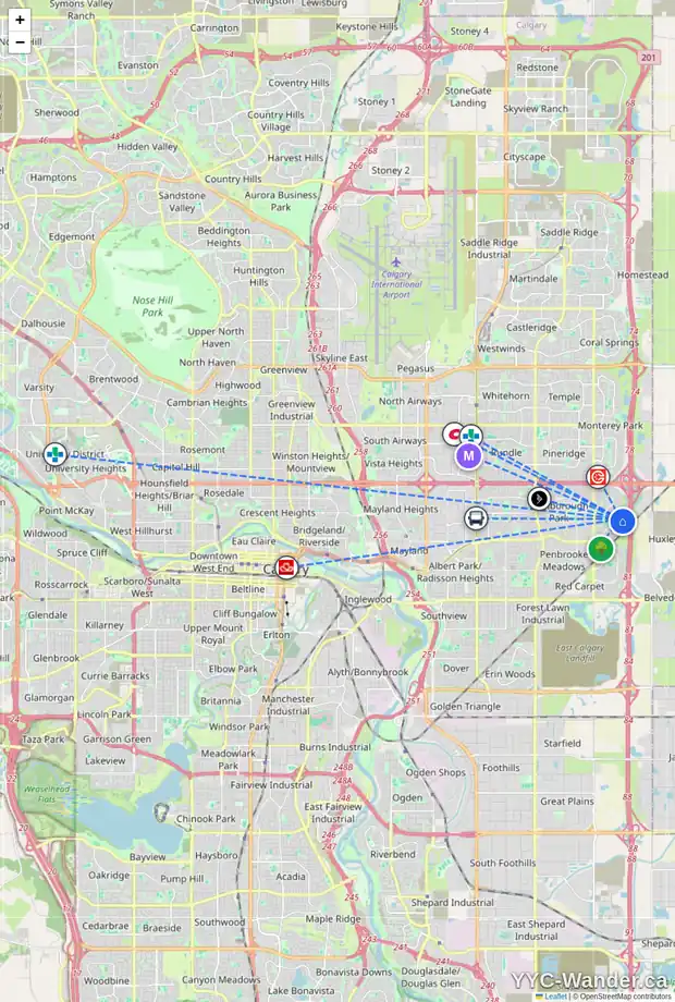 Daily accessibility map for 51 ABERDARE WY NE, Calgary showing nearby schools, grocery stores, parks, LRT stations and nearby amenities