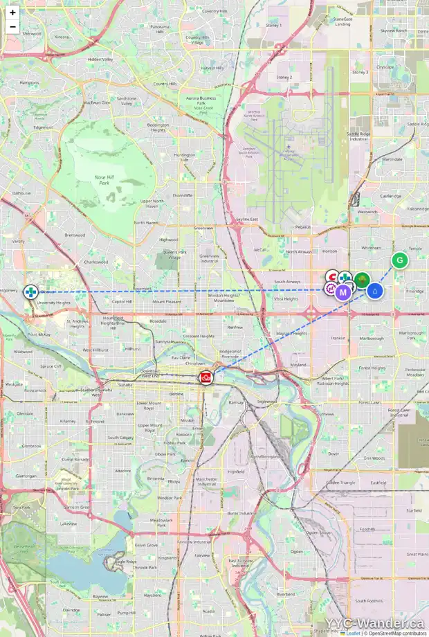 Daily accessibility map for 212 RUNDLEHILL DR NE, Calgary showing nearby schools, grocery stores, parks, LRT stations and nearby amenities