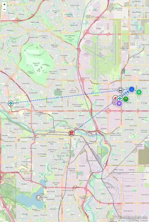 Daily accessibility map for 207 WHITEHORN RD NE, Calgary showing nearby schools, grocery stores, parks, LRT stations and nearby amenities
