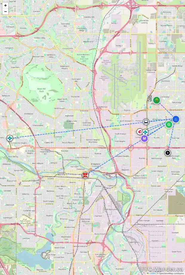 Daily accessibility map for 40 TEMPLERIDGE CR NE, Calgary showing nearby schools, grocery stores, parks, LRT stations and nearby amenities