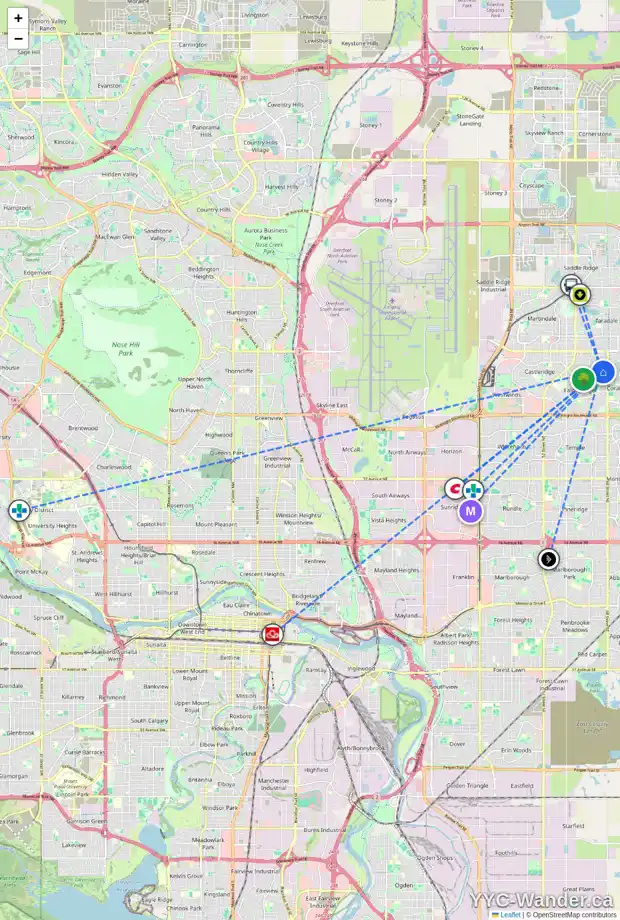 Daily accessibility map for 159 FALDALE CL NE, Calgary showing nearby schools, grocery stores, parks, LRT stations and nearby amenities