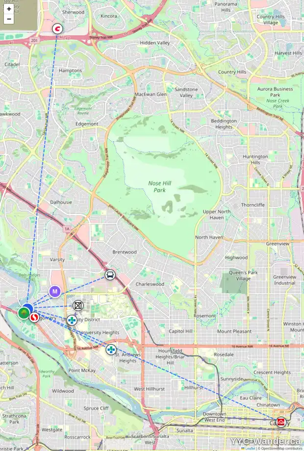 Daily accessibility map for 5231 17 AV NW, Calgary showing nearby schools, grocery stores, parks, LRT stations and nearby amenities