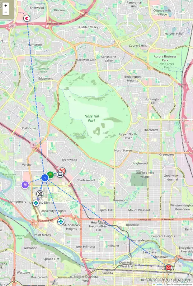 Daily accessibility map for 22 VARSVILLE PL NW, Calgary showing nearby schools, grocery stores, parks, LRT stations and nearby amenities