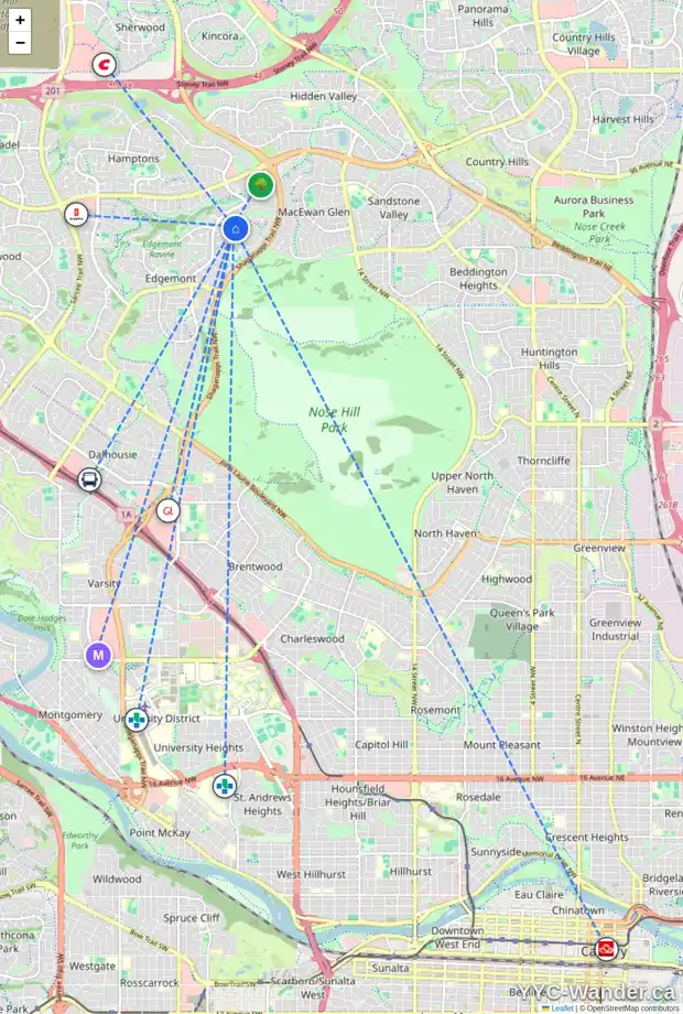 Daily accessibility map for 183 EDGEBROOK CI NW, Calgary showing nearby schools, grocery stores, parks, LRT stations and nearby amenities