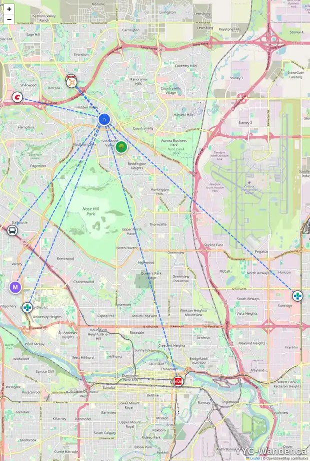 Daily accessibility map for 117 HIDDEN VALLEY CR NW, Calgary showing nearby schools, grocery stores, parks, LRT stations and nearby amenities