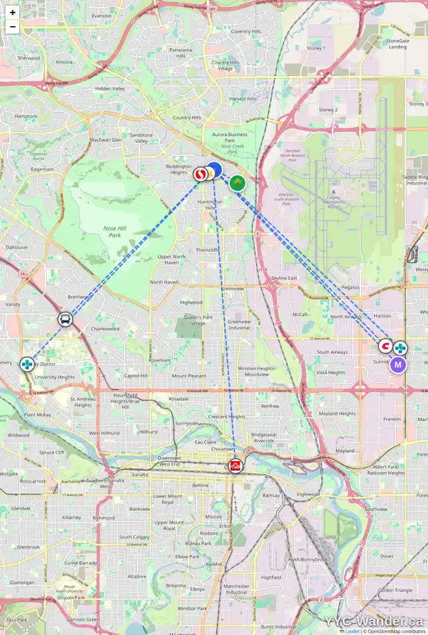 Daily accessibility map for 16 BEDDINGTON GD NE, Calgary showing nearby schools, grocery stores, parks, LRT stations and nearby amenities