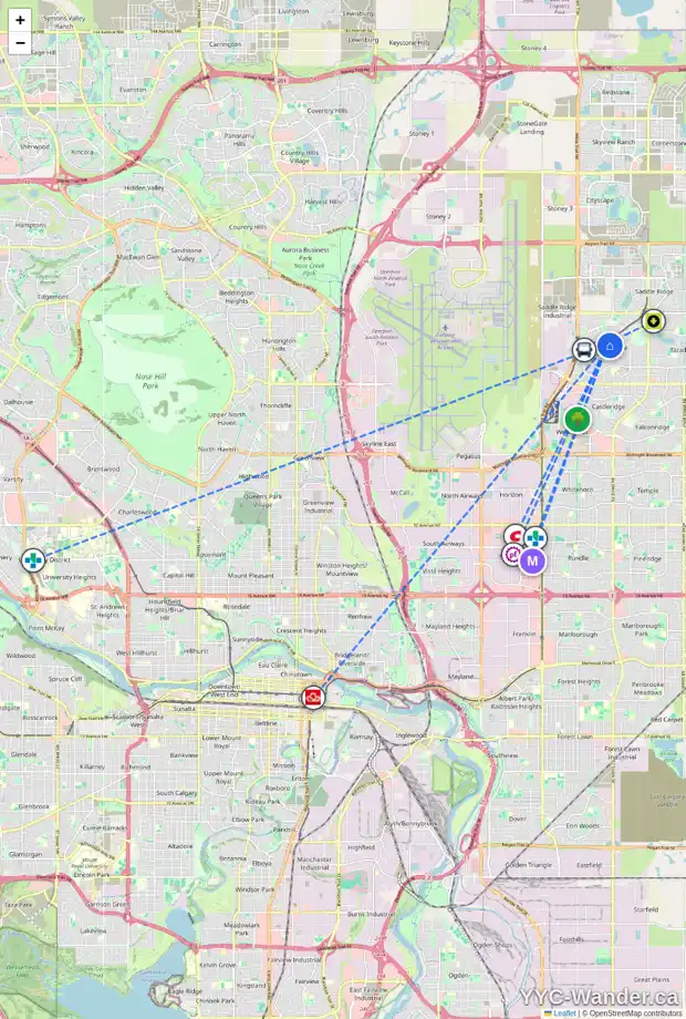 Daily accessibility map for 56 MARTIN CROSSING CL NE, Calgary showing nearby schools, grocery stores, parks, LRT stations and nearby amenities