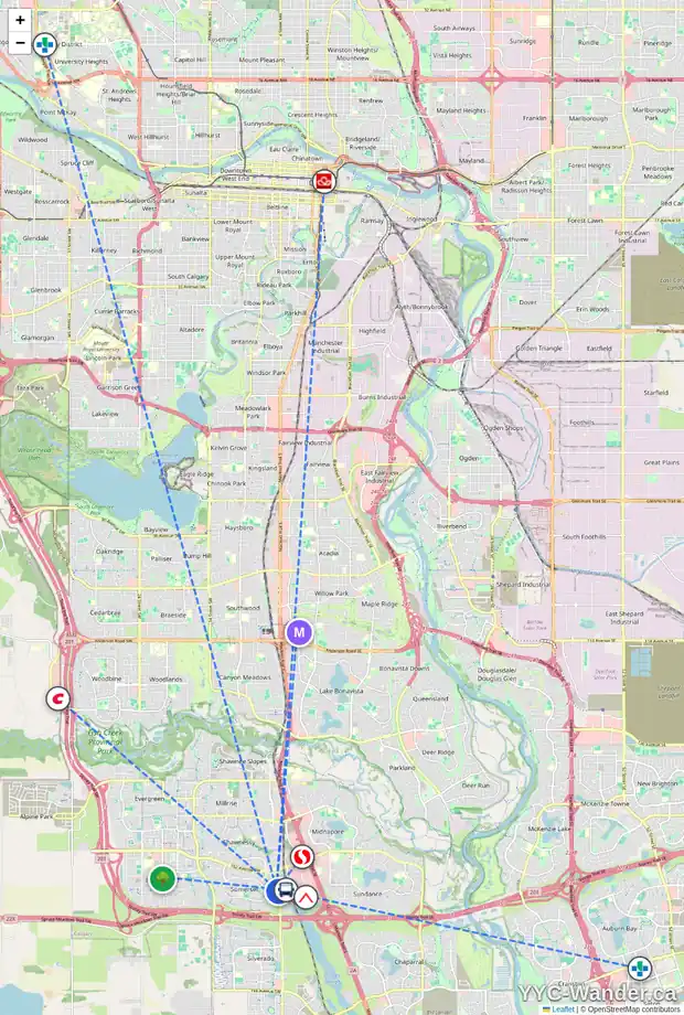Daily accessibility map for 118 SOMERVALE PT SW, Calgary showing nearby schools, grocery stores, parks, LRT stations and nearby amenities
