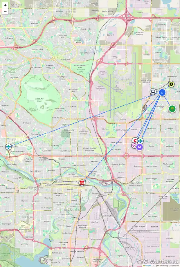 Daily accessibility map for 5289 MARTIN CROSSING DR NE, Calgary showing nearby schools, grocery stores, parks, LRT stations and nearby amenities
