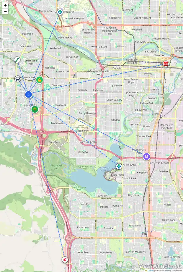 Daily accessibility map for 116 SIENNA HEIGHTS WY SW, Calgary showing nearby schools, grocery stores, parks, LRT stations and nearby amenities