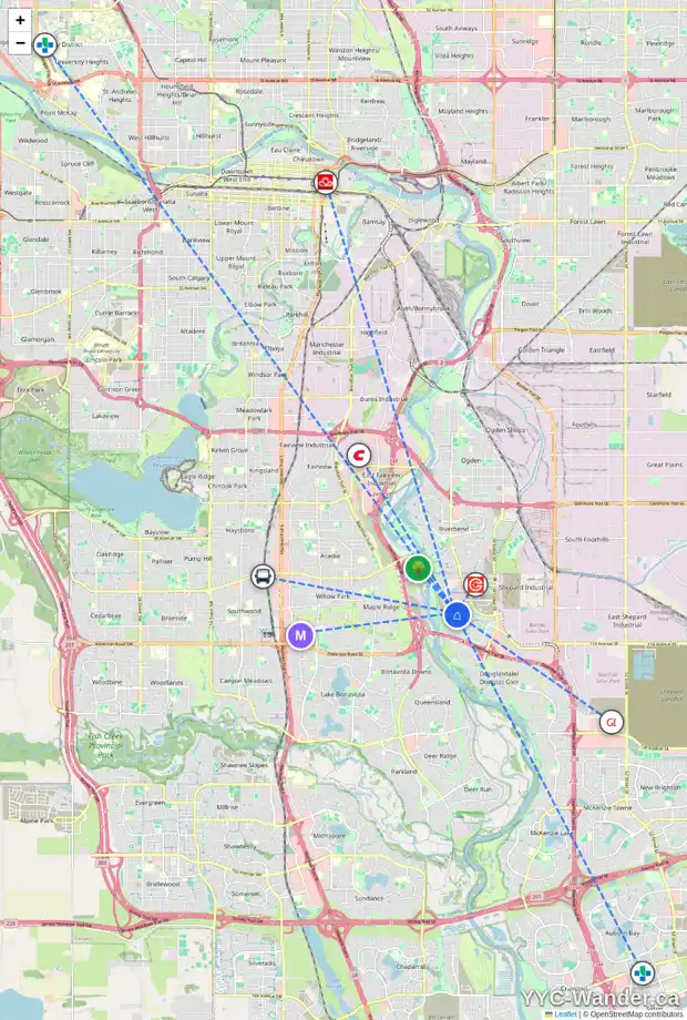 Daily accessibility map for 134 DOUGLAS GLEN CI SE, Calgary showing nearby schools, grocery stores, parks, LRT stations and nearby amenities