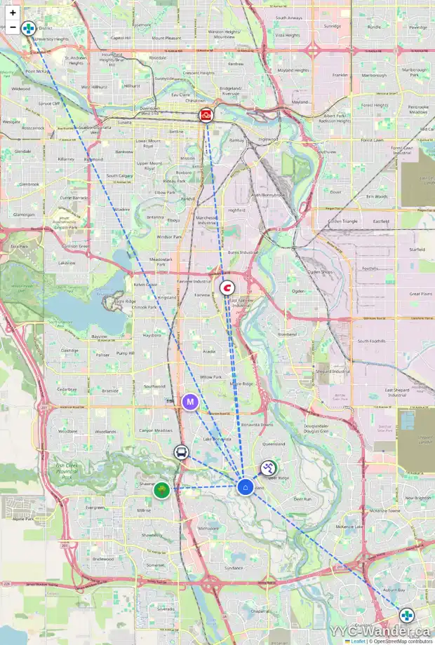 Daily accessibility map for 127 PARKSIDE PL SE, Calgary showing nearby schools, grocery stores, parks, LRT stations and nearby amenities