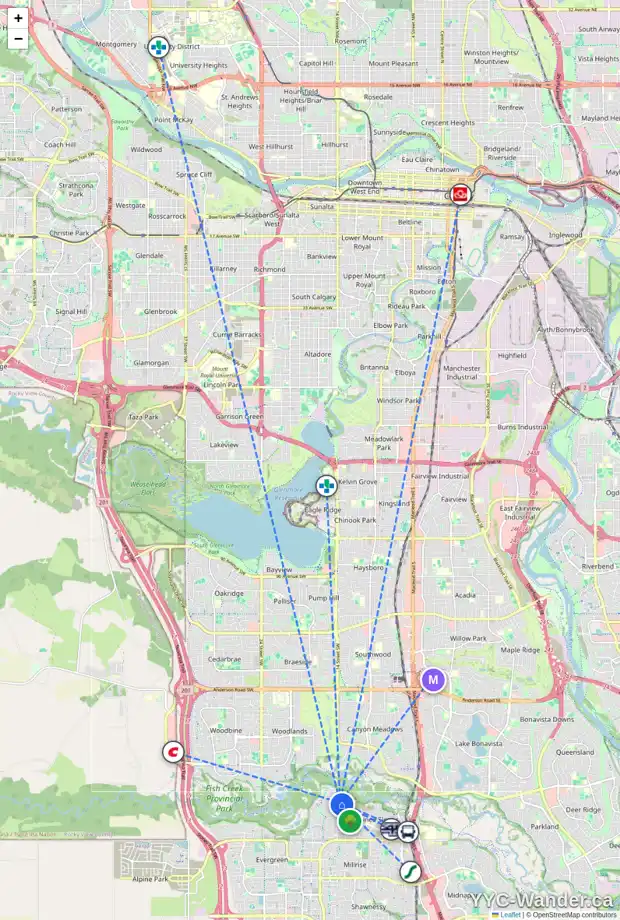 Daily accessibility map for 236 SHAWNEE GD SW, Calgary showing nearby schools, grocery stores, parks, LRT stations and nearby amenities