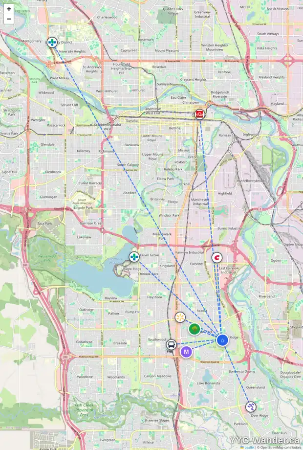 Daily accessibility map for 10719 WILLOWFERN DR SE, Calgary showing nearby schools, grocery stores, parks, LRT stations and nearby amenities