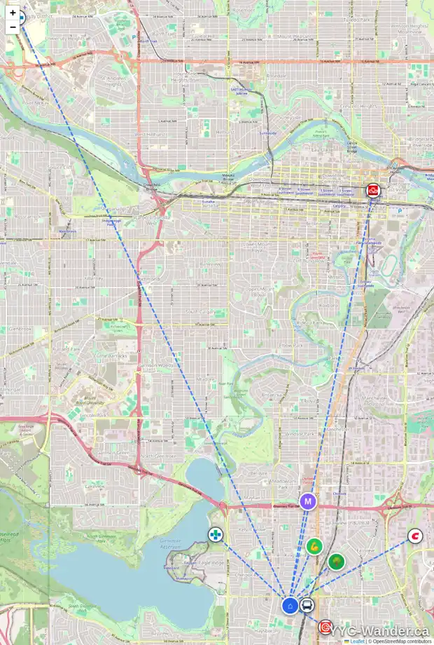 Daily accessibility map for 51 HEALY DR SW, Calgary showing nearby schools, grocery stores, parks, LRT stations and nearby amenities
