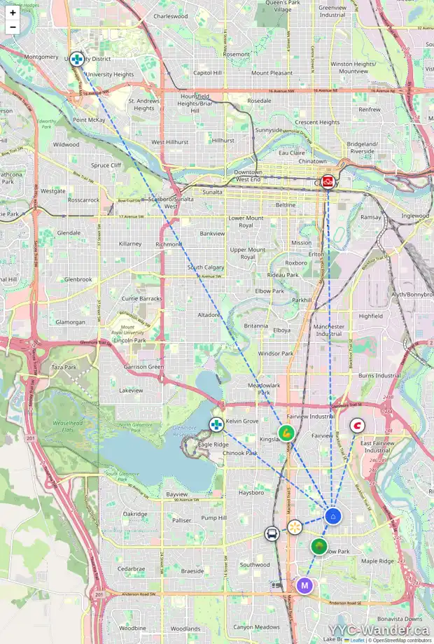 Daily accessibility map for 31 ARBOUR CR SE, Calgary showing nearby schools, grocery stores, parks, LRT stations and nearby amenities