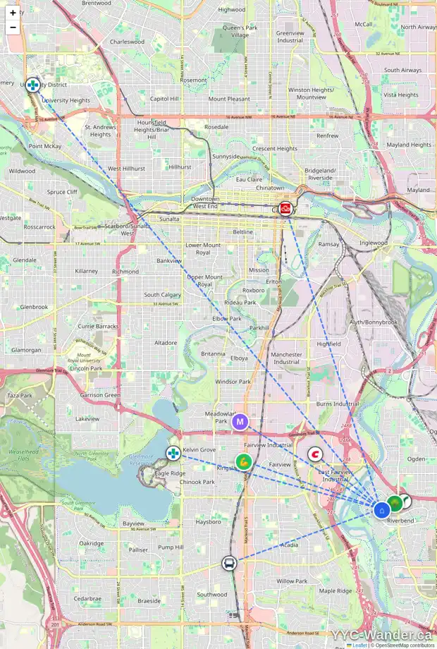 Daily accessibility map for 96 RIVERBROOK WY SE, Calgary showing nearby schools, grocery stores, parks, LRT stations and nearby amenities