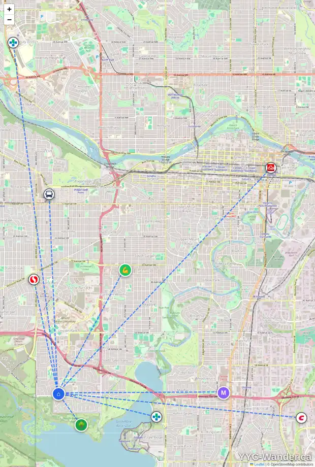 Daily accessibility map for 3311 LAKESIDE CR SW, Calgary showing nearby schools, grocery stores, parks, LRT stations and nearby amenities