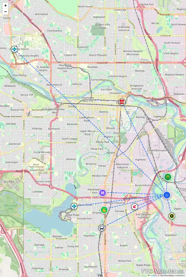 Daily accessibility map for 319 LYNNVIEW CR SE, Calgary showing nearby schools, grocery stores, parks, LRT stations and nearby amenities