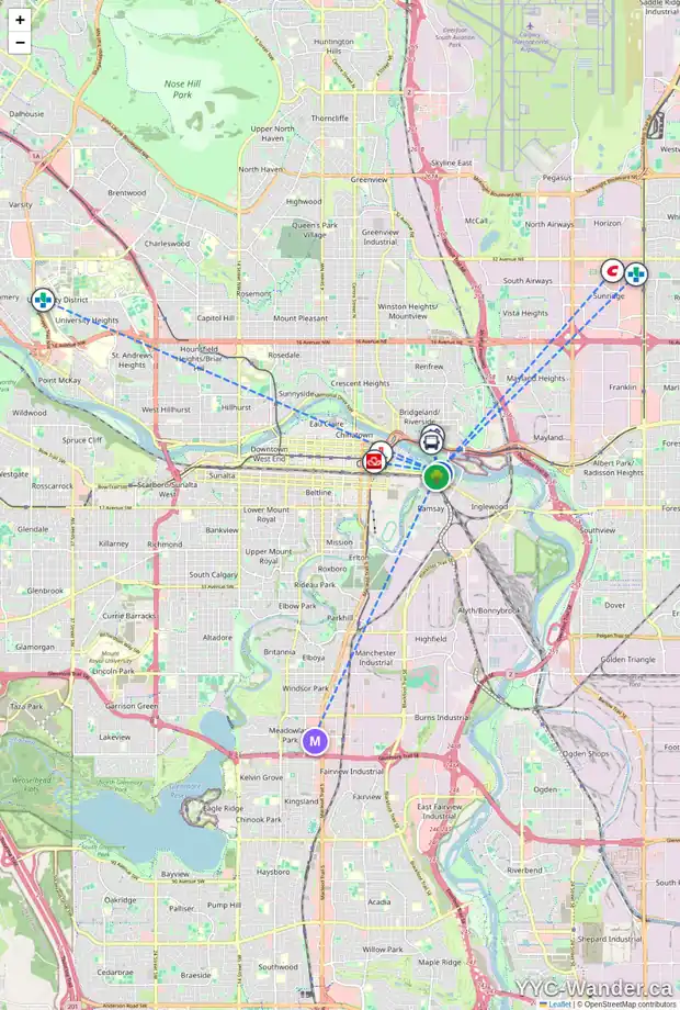 Daily accessibility map for 922 8 AV SE, Calgary showing nearby schools, grocery stores, parks, LRT stations and nearby amenities