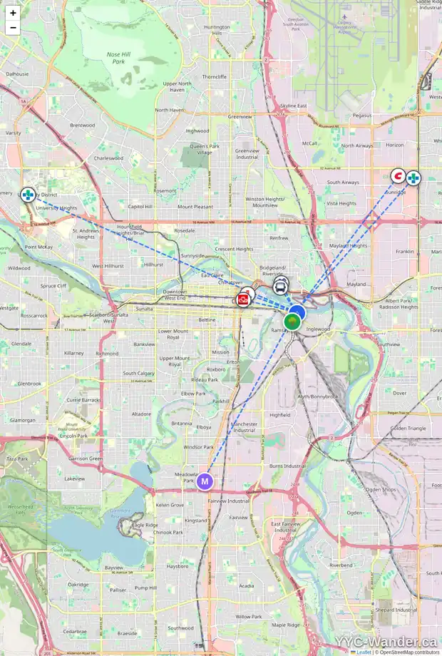 Daily accessibility map for 1224 8 AV SE, Calgary showing nearby schools, grocery stores, parks, LRT stations and nearby amenities