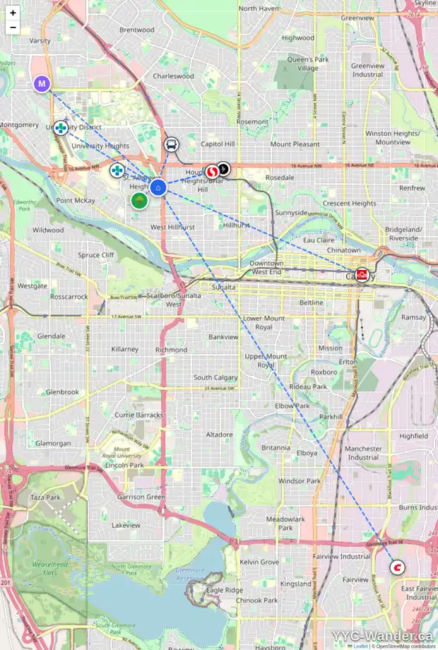 Daily accessibility map for 1318 HAMILTON ST NW, Calgary showing nearby schools, grocery stores, parks, LRT stations and nearby amenities