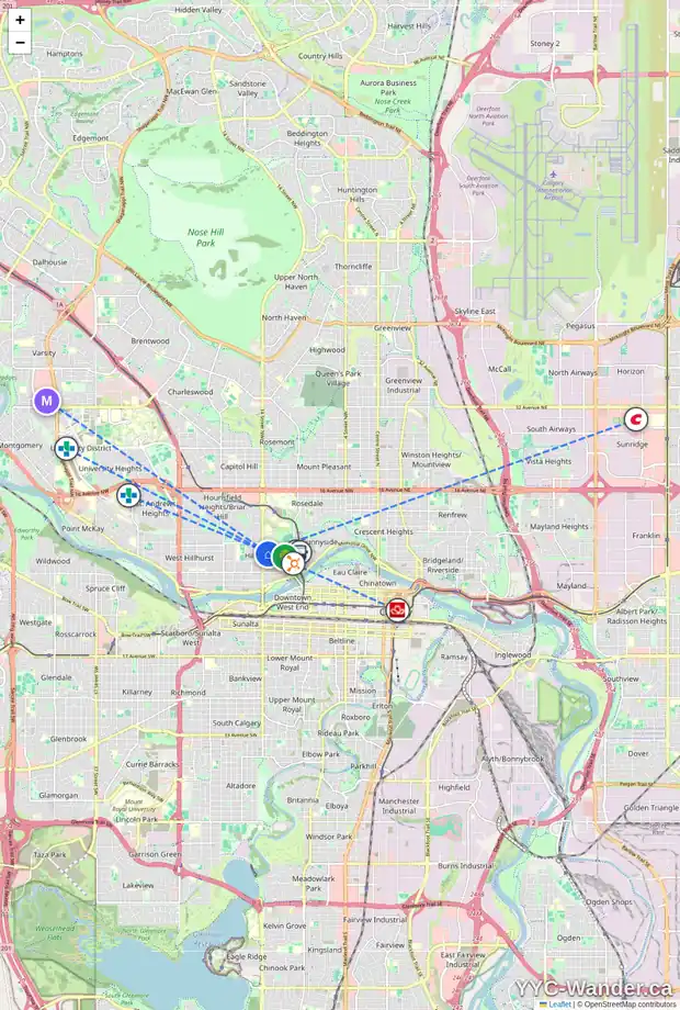Daily accessibility map for 425 13 ST NW, Calgary showing nearby schools, grocery stores, parks, LRT stations and nearby amenities