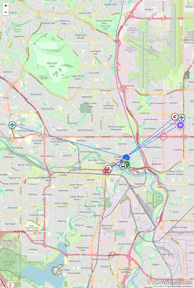 Daily accessibility map for 228 9A ST NE, Calgary showing nearby schools, grocery stores, parks, LRT stations and nearby amenities