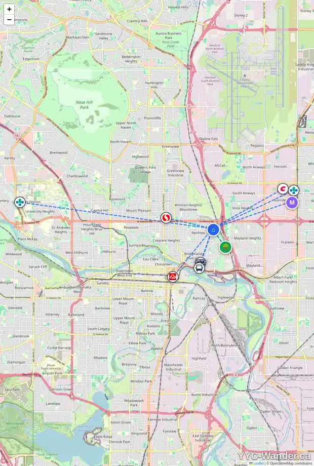 Daily accessibility map for 1431 RUSSELL RD NE, Calgary showing nearby schools, grocery stores, parks, LRT stations and nearby amenities