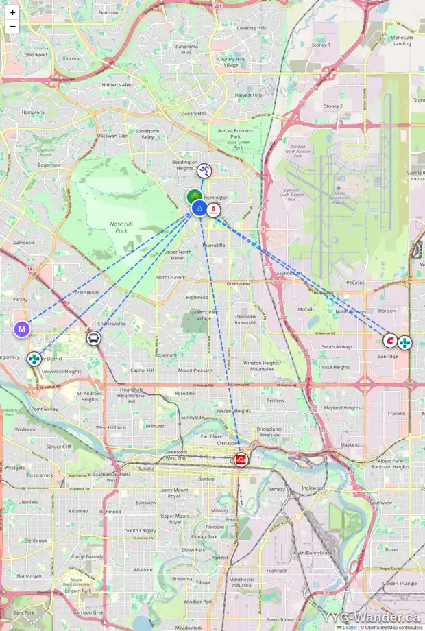 Daily accessibility map for 812 71 AV NW, Calgary showing nearby schools, grocery stores, parks, LRT stations and nearby amenities