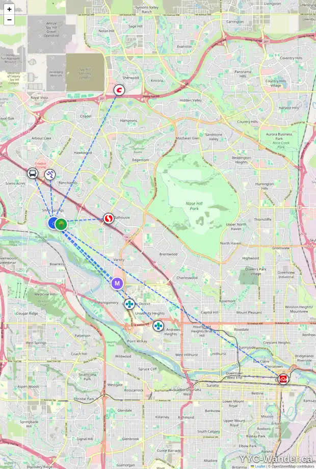 Daily accessibility map for 236 SILVER RIDGE CR NW, Calgary showing nearby schools, grocery stores, parks, LRT stations and nearby amenities