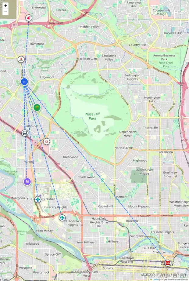 Daily accessibility map for 192 EDGELAND RD NW, Calgary showing nearby schools, grocery stores, parks, LRT stations and nearby amenities