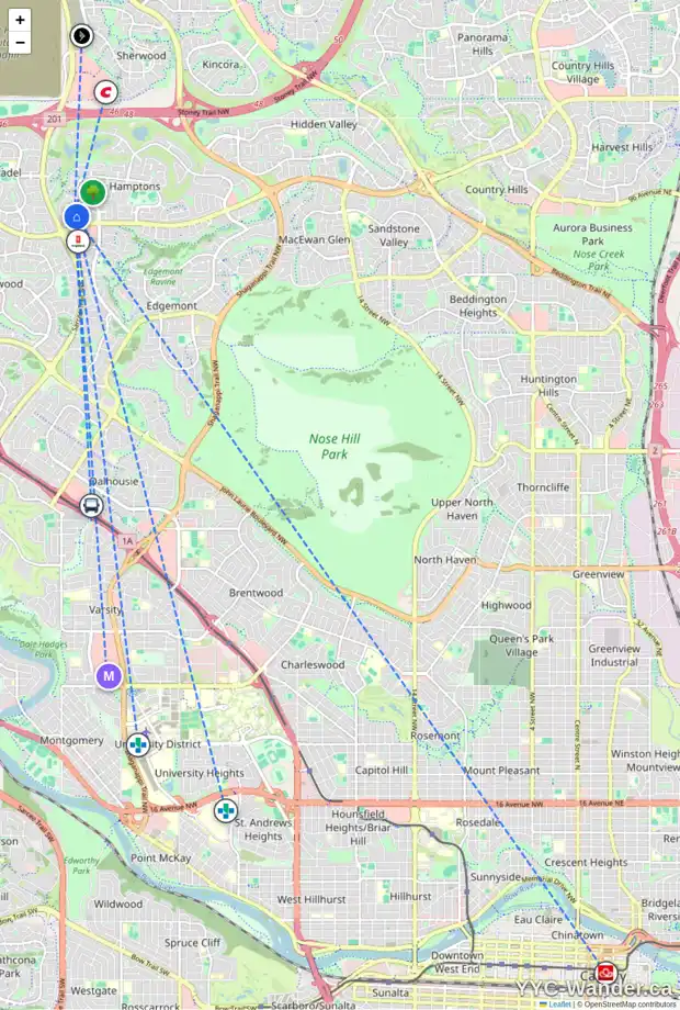 Daily accessibility map for 517 HAMPSHIRE CO NW, Calgary showing nearby schools, grocery stores, parks, LRT stations and nearby amenities