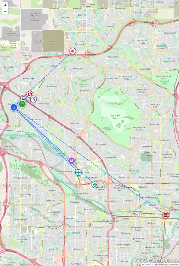 Daily accessibility map for 8 SCENIC HILL CL NW, Calgary showing nearby schools, grocery stores, parks, LRT stations and nearby amenities