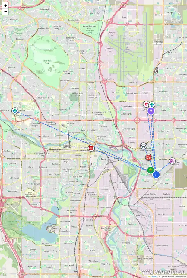 Daily accessibility map for 42 DOVERCLIFFE WY SE, Calgary showing nearby schools, grocery stores, parks, LRT stations and nearby amenities