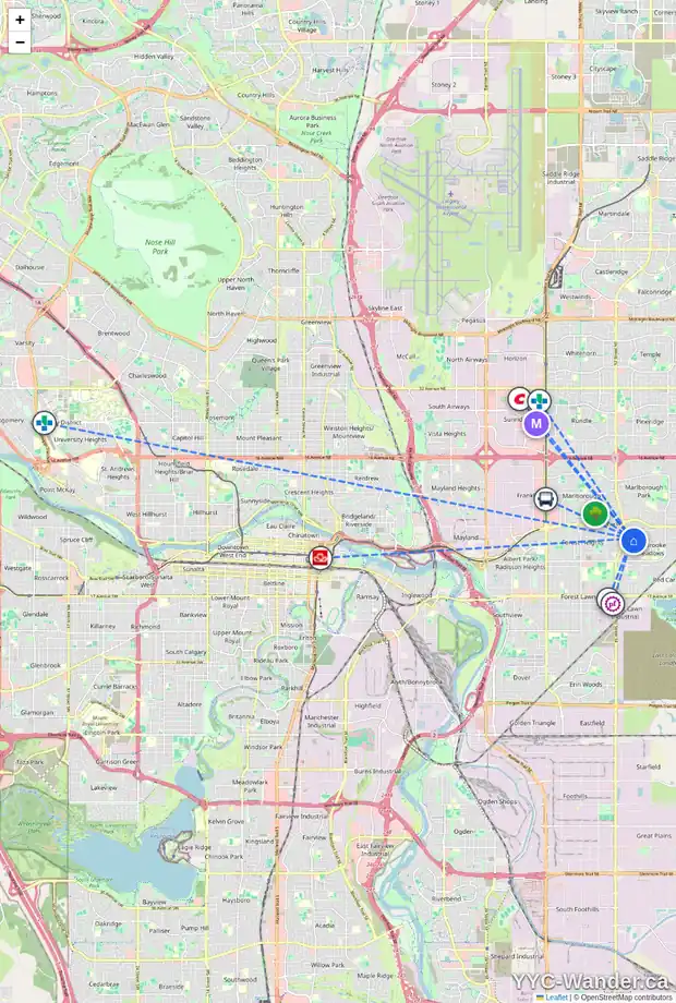 Daily accessibility map for 435 PENWORTH RI SE, Calgary showing nearby schools, grocery stores, parks, LRT stations and nearby amenities